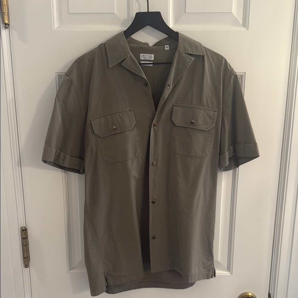 Brunello Cucinelli Men's Green Button-Up Shirt